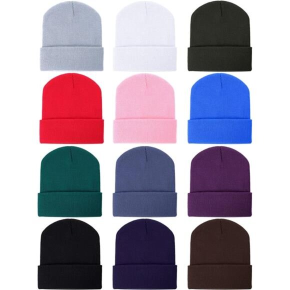 12 Pack Winter Beanie Hats Bulk Warm Knitted Cuffed Skull Cap for Men Women main image 7